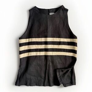 Joe 100% Linen Button Up Back Striped Black Top Large Neutral Luxury Summer